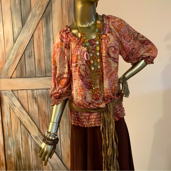 new directions Tops - Bohemian Top Elaborate Print On/Off shoulder Size 1X